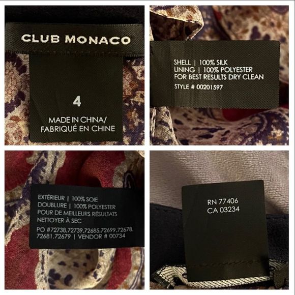 Club Monaco Sheer Silk Micro Pleat Front Drop Waist Dress Maroon Navy 4 - Picture 8 of 9